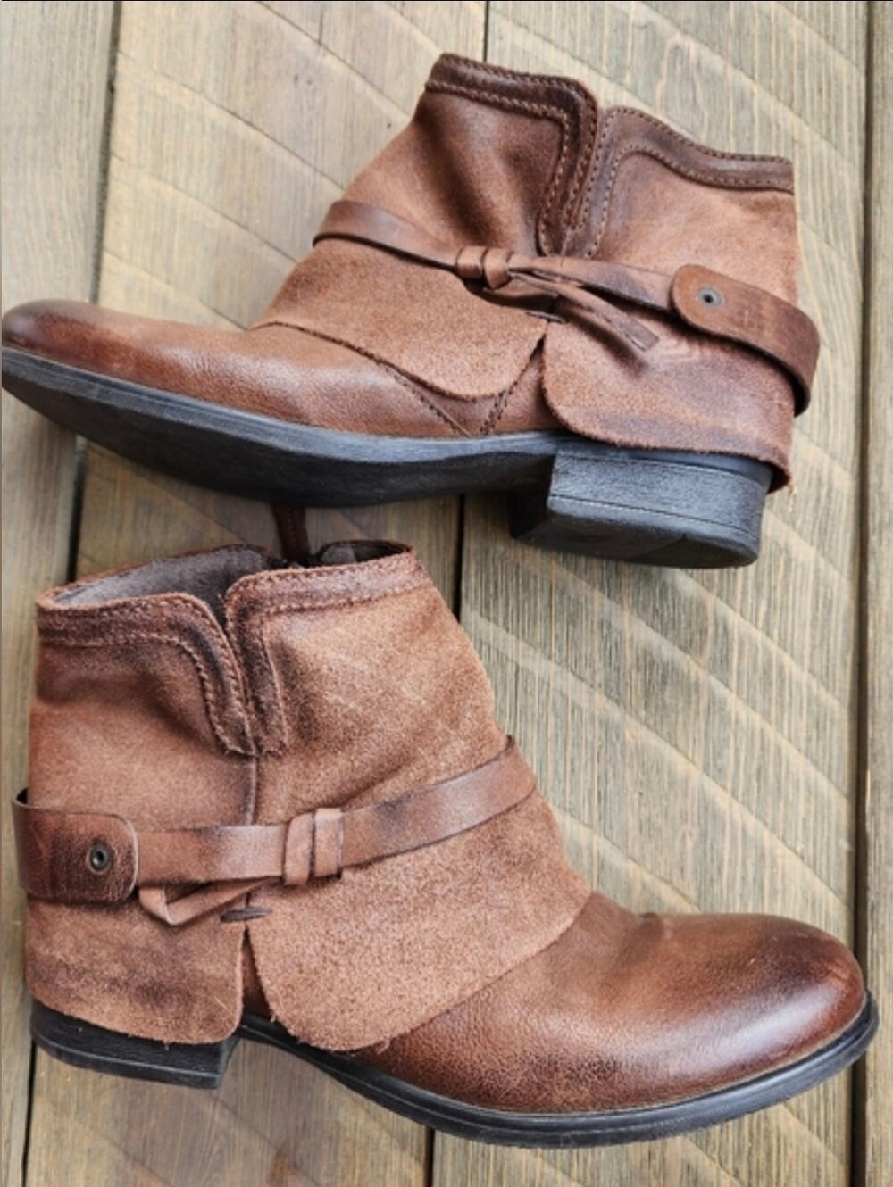 Miz Mooz Spencer Brown Leather Suede Moto Ankle Boots Sz 38